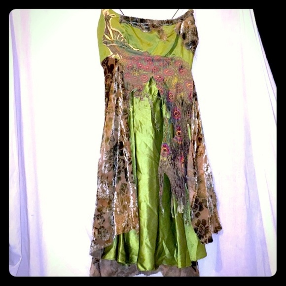 Lexa Vonn green satin & burnout velvet dress - Picture 1 of 8